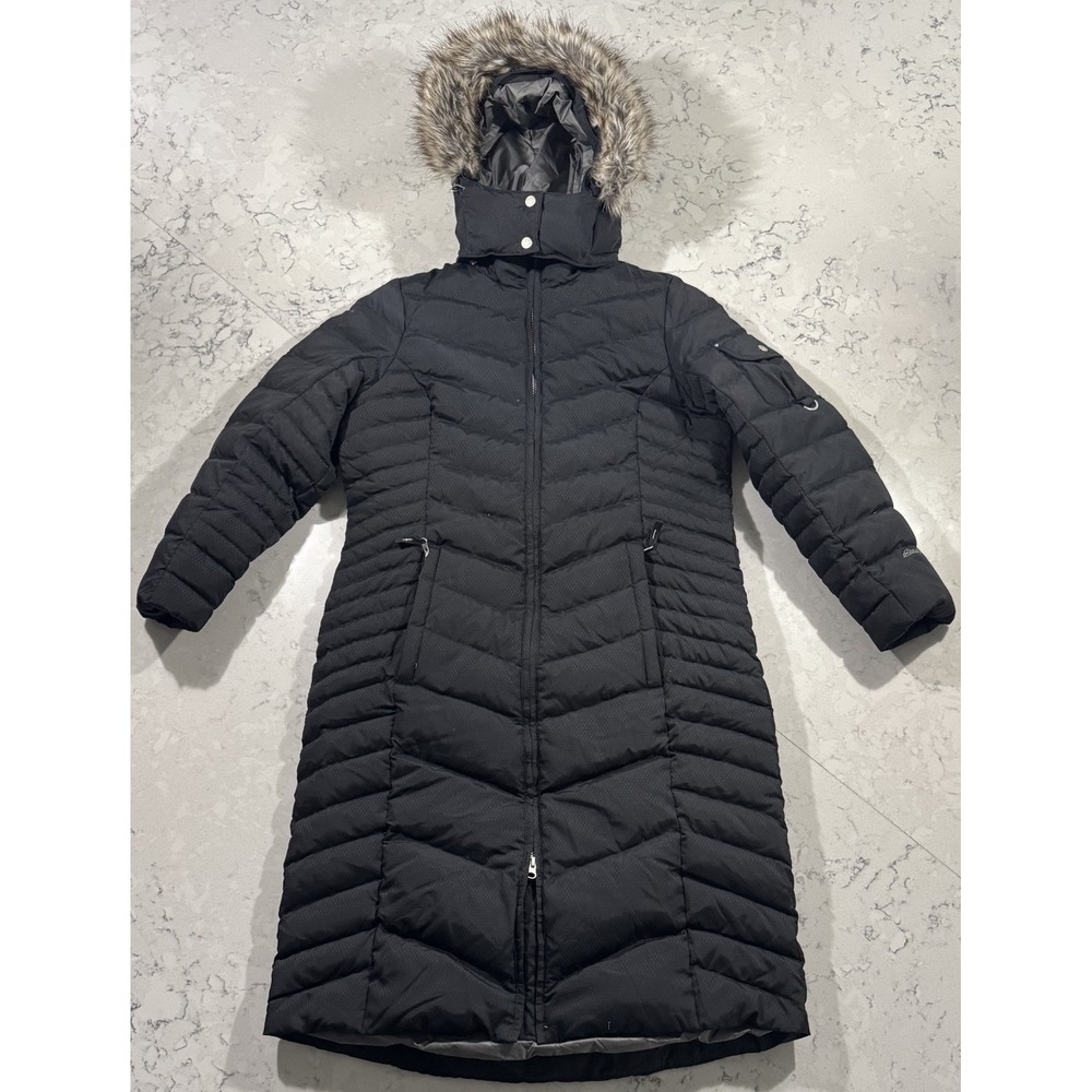 Eddie Bauer Sun Valley Down Duffle Coat Womens Petite Large Black Winter Parka